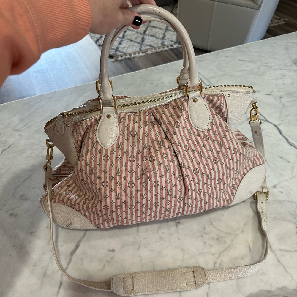 Authentic Louis Vuitton Pink and White Monogram Mini Lin Croisette Marina GM Bag
